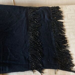 Chic Black Scarf with Fringe and Beads